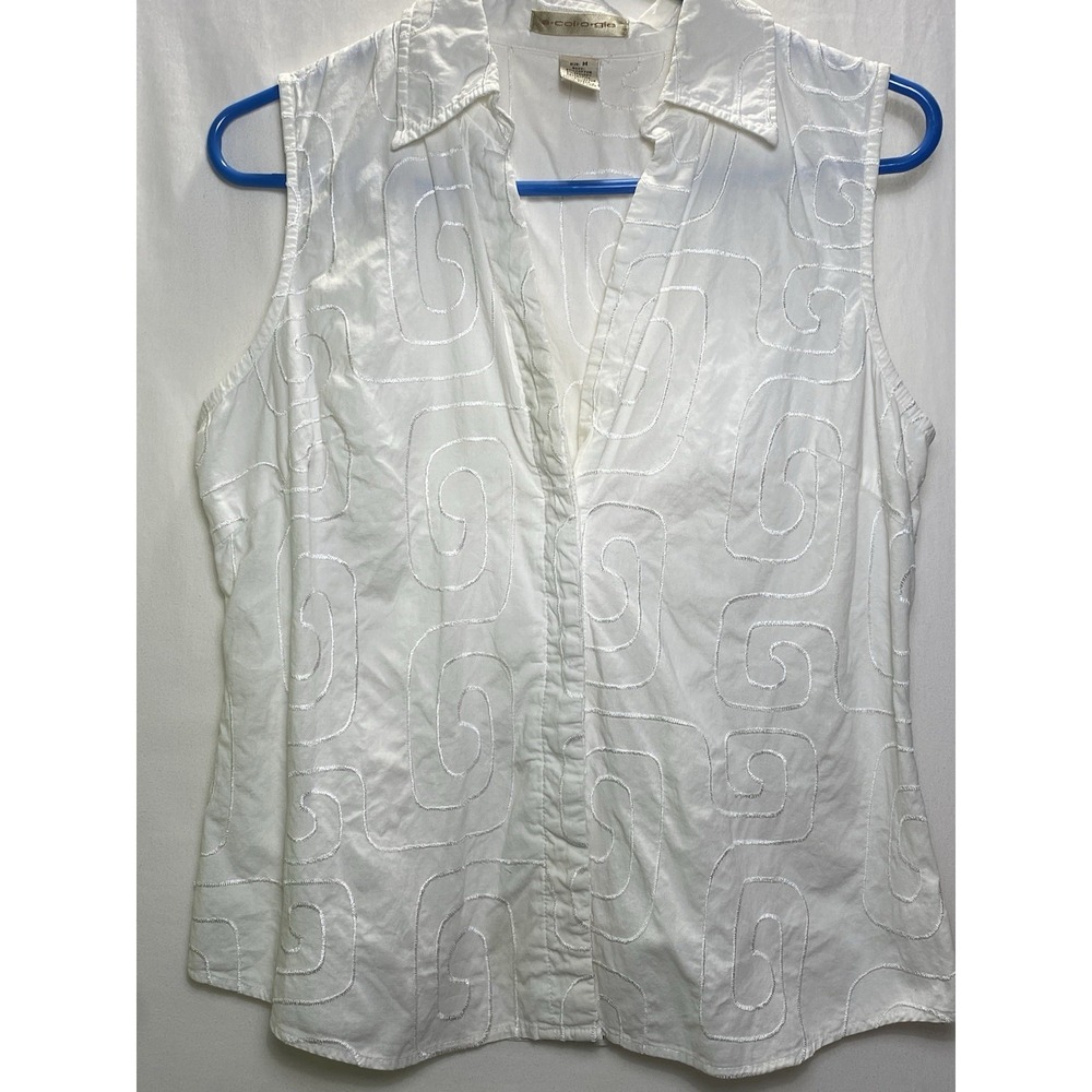 Artsy Minimalist Crochet Ecologie Womens Sleeveless Blouse Cotton M White Summer